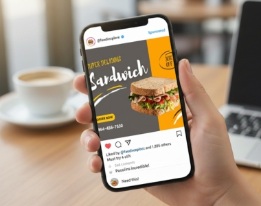 Super Delicious Sandwich promotional social media design for restaurant marketing by Sawaira Asghar